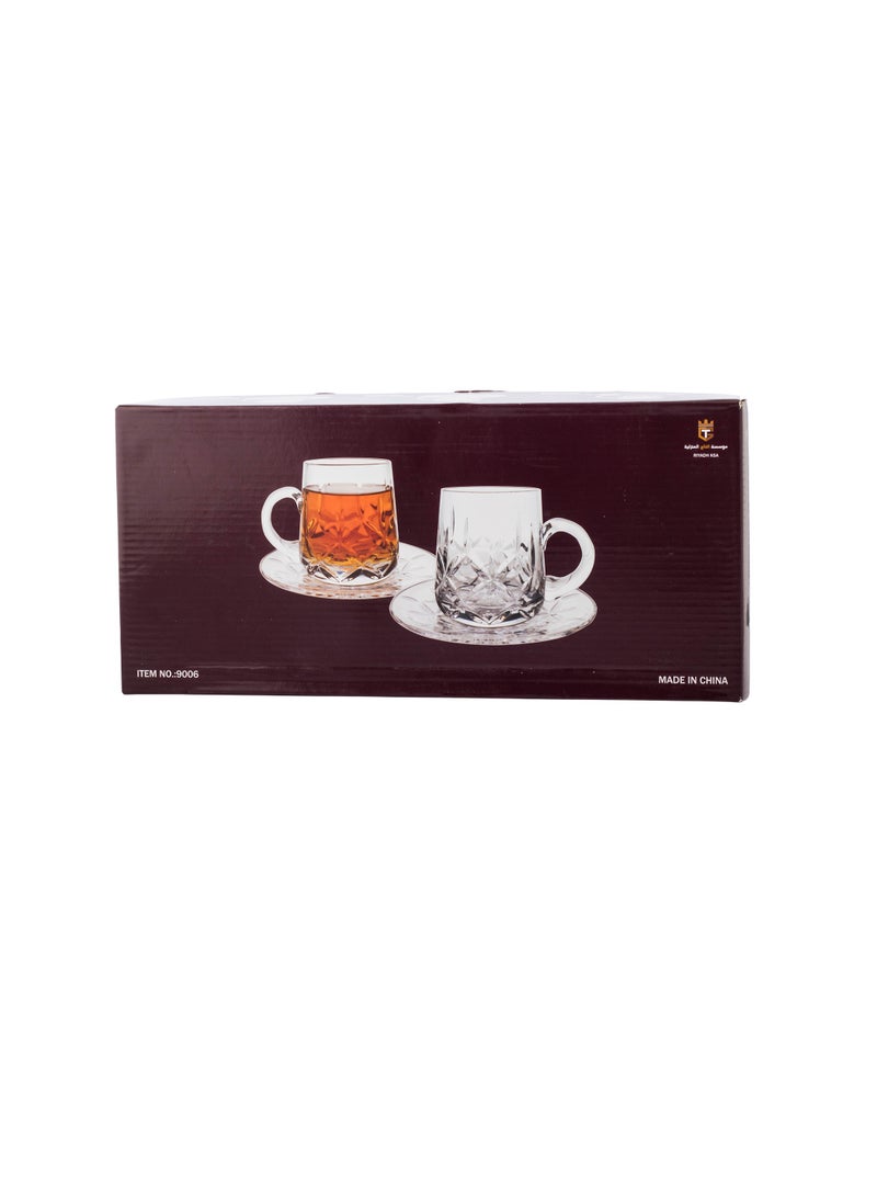Clear Glass Tea Cups and Saucers Set of 6 Cups + 6 Tea Saucers