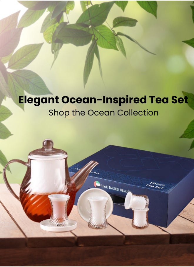 19 Piece Tea Ocean Set Clear 800ml White