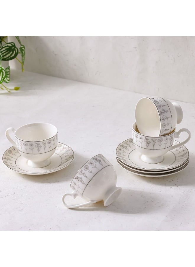 Youthful Bite Sparkle 8-Piece Cup & Saucer Set – Elegant Tea & Coffee Set for 4, Premium Quality, Dishwasher Safe, Stylish & Durable, Perfect for Casual & Formal Dining