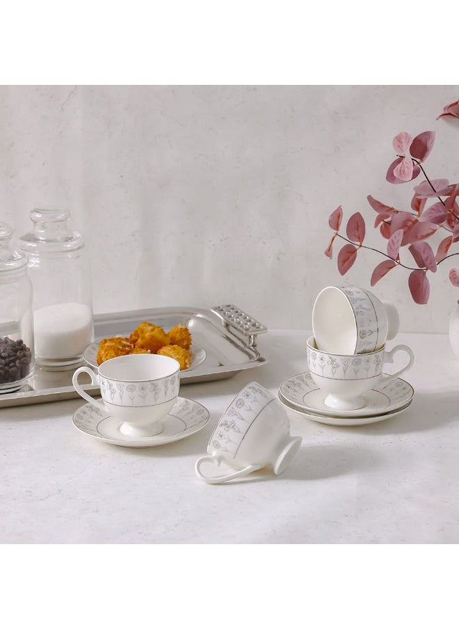 Youthful Bite Sparkle 8-Piece Cup & Saucer Set – Elegant Tea & Coffee Set for 4, Premium Quality, Dishwasher Safe, Stylish & Durable, Perfect for Casual & Formal Dining