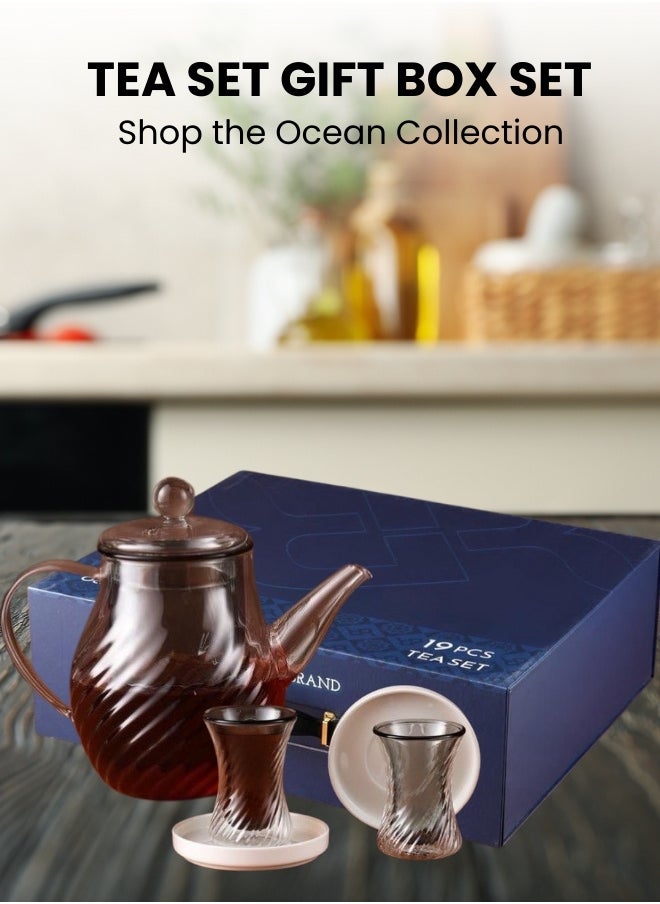 19 Piece Glass Tea Ocean Set 800ml Grey for Home Office Cafes