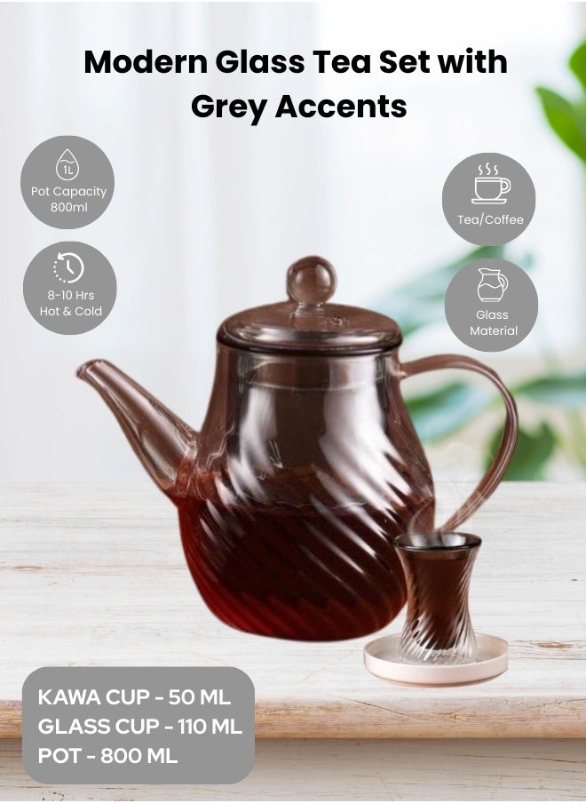 19 Piece Glass Tea Ocean Set 800ml Grey for Home Office Cafes