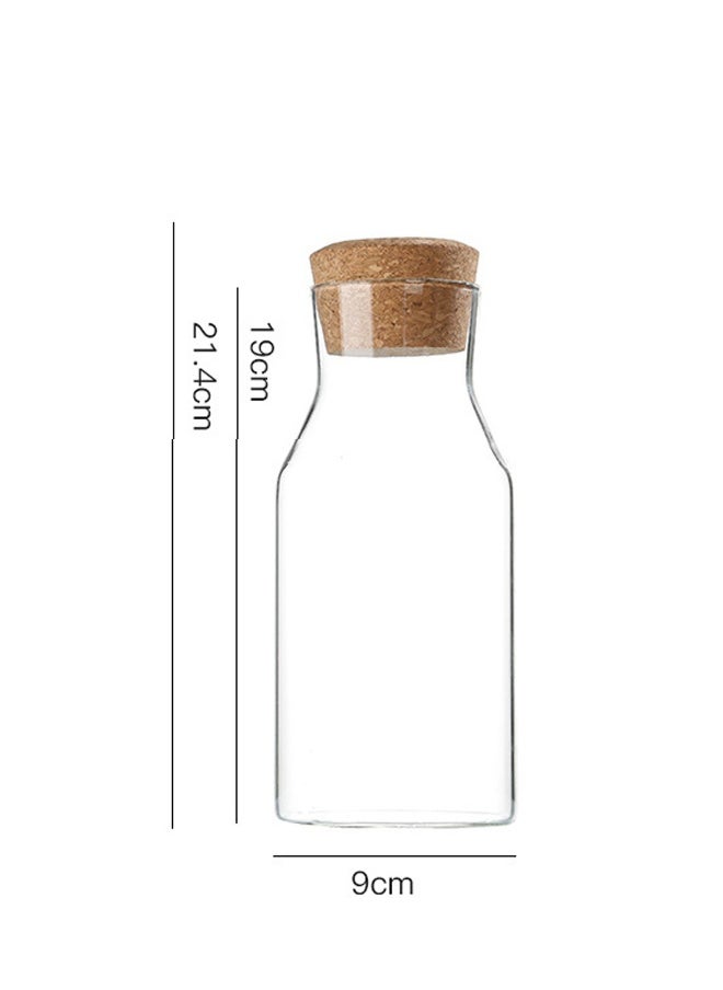 Glass Carafe Bottles 1200ml Glass Bottles with Cork Lid Heat Resistant Cold Brew Tea Water Bottle Hot Cold Beverages Laundry Detergent Milk Juice Nuts Fruits StorageBottles