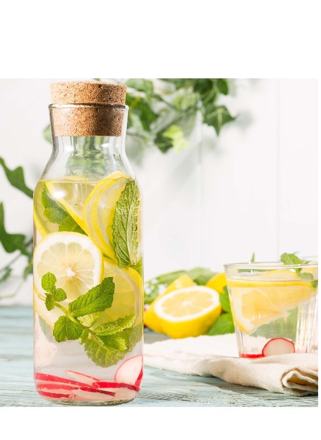 Glass Carafe Bottles 1200ml Glass Bottles with Cork Lid Heat Resistant Cold Brew Tea Water Bottle Hot Cold Beverages Laundry Detergent Milk Juice Nuts Fruits StorageBottles