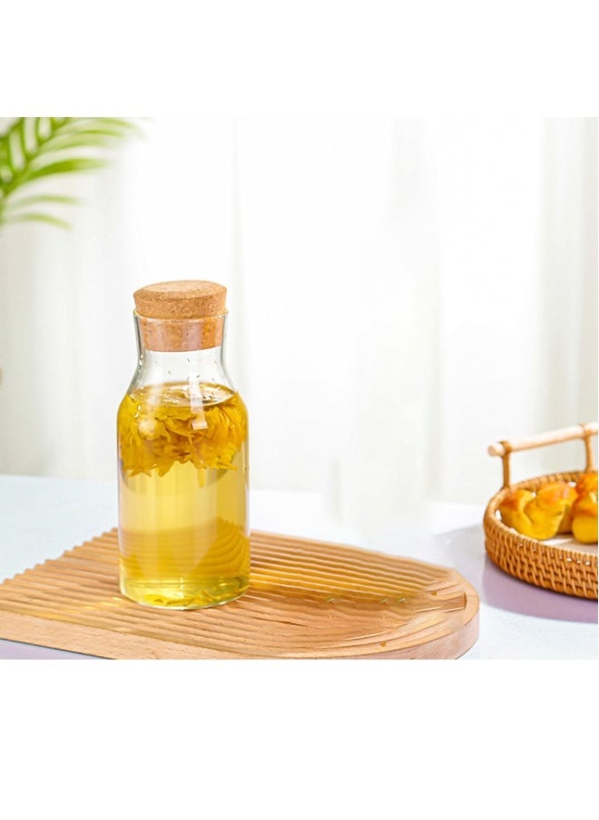 Glass Carafe Bottles 1200ml Glass Bottles with Cork Lid Heat Resistant Cold Brew Tea Water Bottle Hot Cold Beverages Laundry Detergent Milk Juice Nuts Fruits StorageBottles