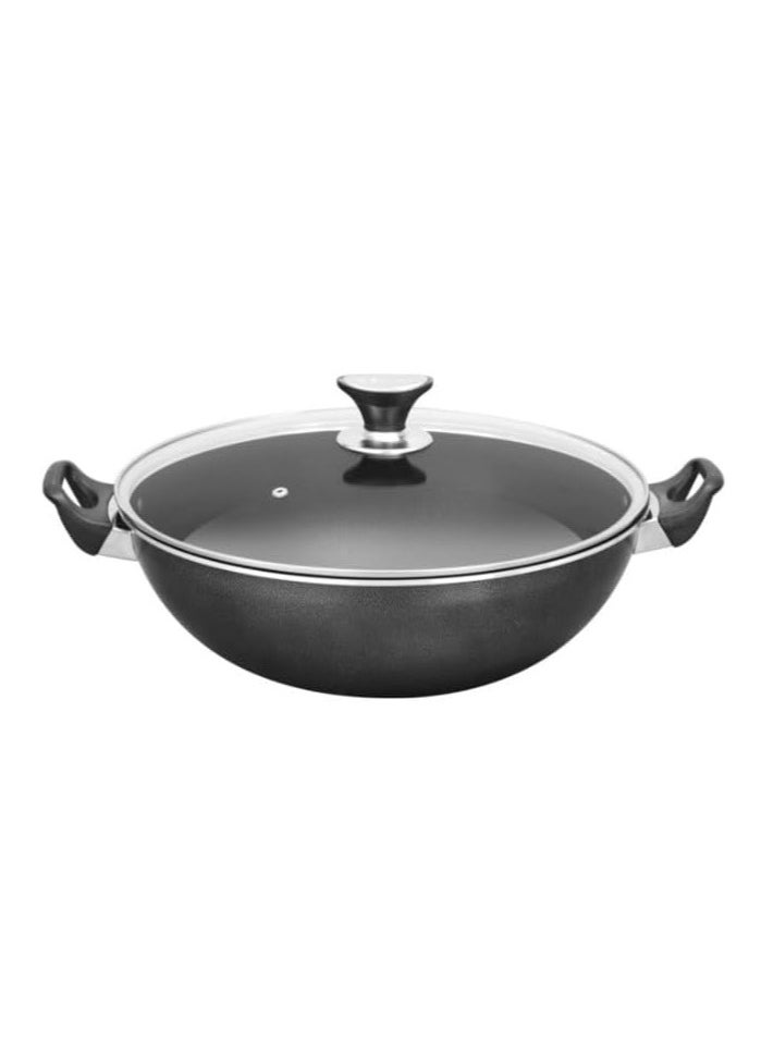 SONEX Non-Stick Cooking Wok Pan with Glass Lid 30cm Diameter
