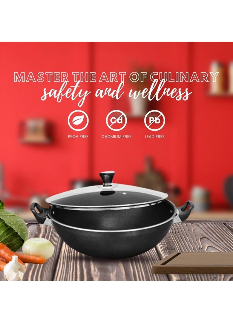 SONEX Non-Stick Cooking Wok Pan with Glass Lid 30cm Diameter