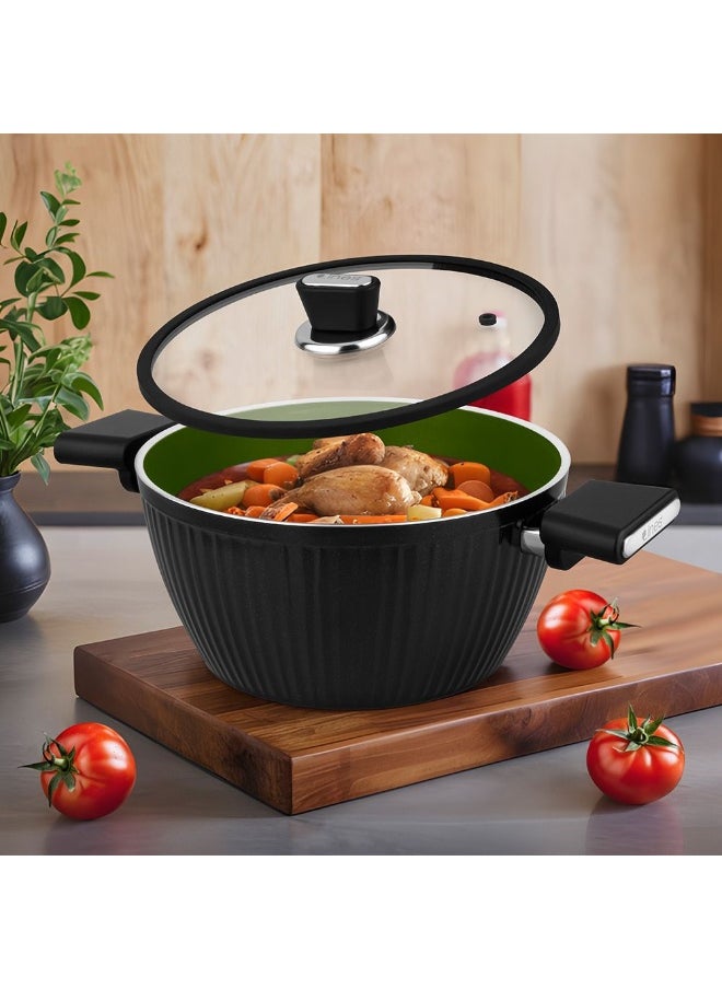 Lines Casserole Black 26 CM with Titanium Teflon Coating – Non-Stick, PFOA-Free Cookware for Kitchen – Durable, Easy-Clean, Heat Resistant Casserole