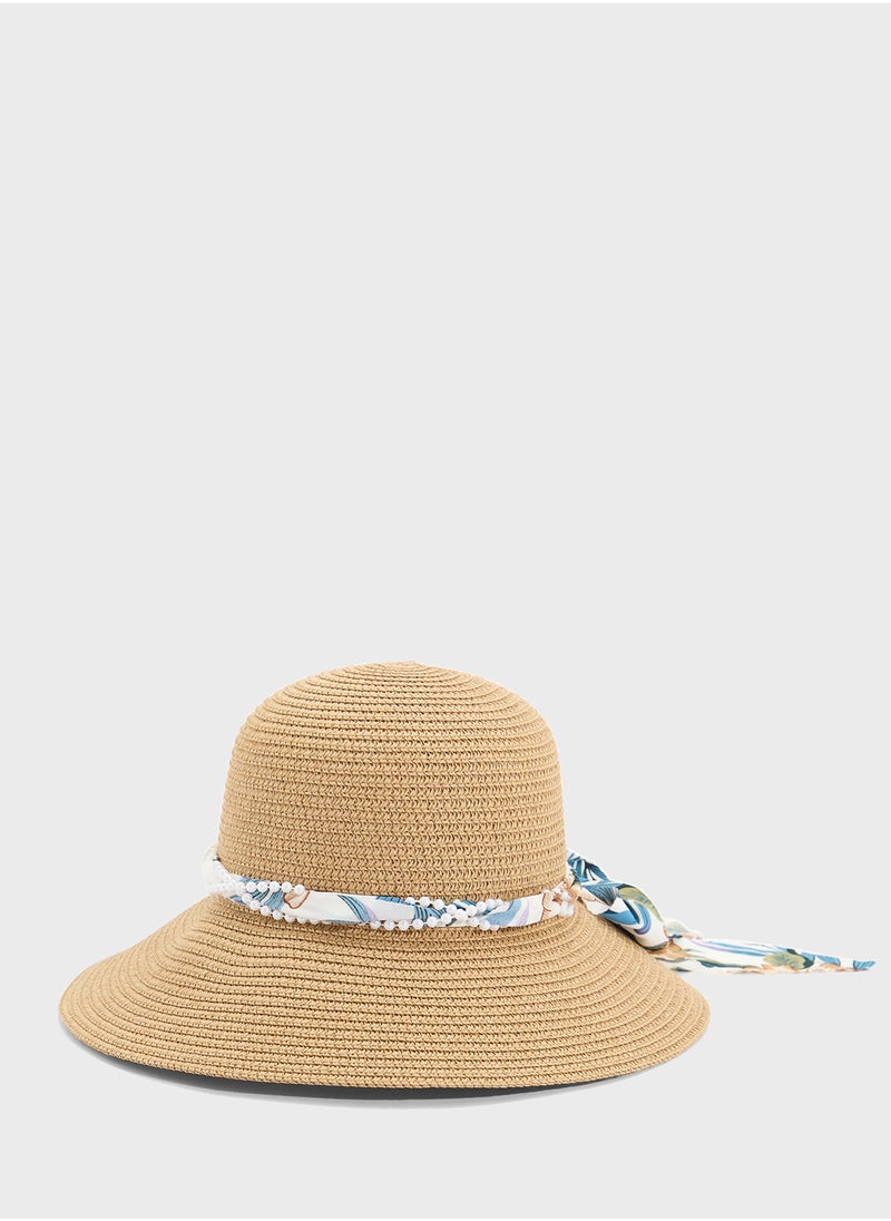 Scarf Detail Wide Brim Hat