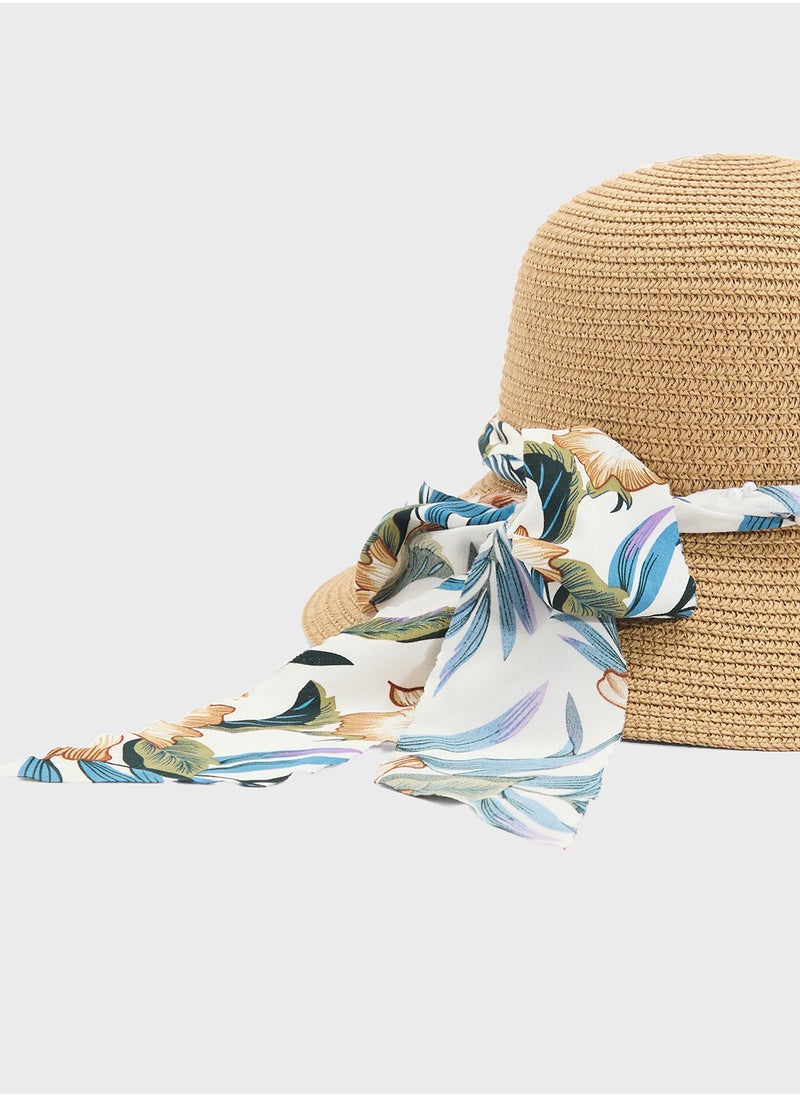 Scarf Detail Wide Brim Hat