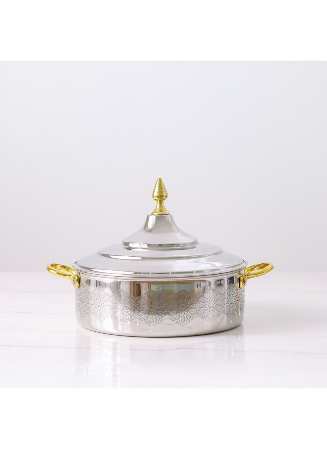 Nomaris Hot Pot with Etching Work, Gold & Shiny Polished, 4500 ml – Elegant, Durable, Luxury Serving Pot, Perfect for Family Meals, Festive Occasions & Special Events 34x34x15CM