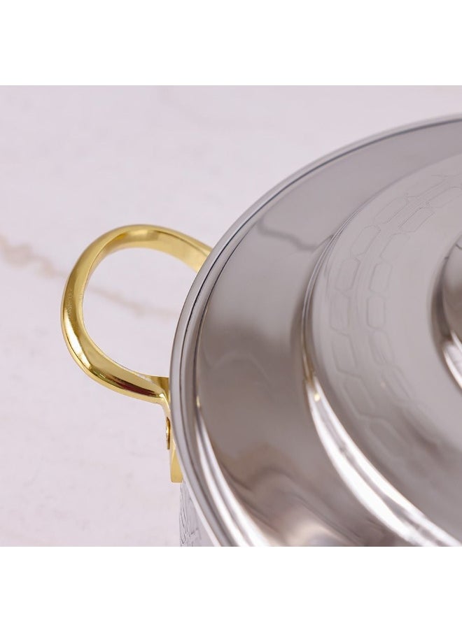 Nomaris Hot Pot with Etching Work, Gold & Shiny Polished, 2500 ml – Elegant & Durable Luxury Serving Pot for Family Meals, Special Occasions & Festive Dining 28x28x14CM