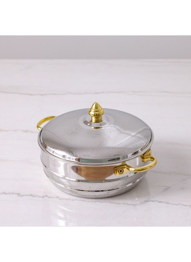 Nomaris Hot Pot with Etching Work, Gold & Shiny Polished, 2500 ml – Elegant Luxury Serving Pot, Durable & Stylish Design for Family Meals, Special Occasions & Festive Dining 28x28x14CM