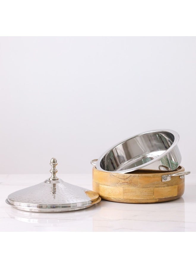 Nomaris Hot Pot Shiny Polished & Walnut, 2500 ml – Elegant Luxury Serving Pot, Durable & Stylish Design, Ideal for Family Meals, Special Occasions, & Festive Dining 28x28x14CM