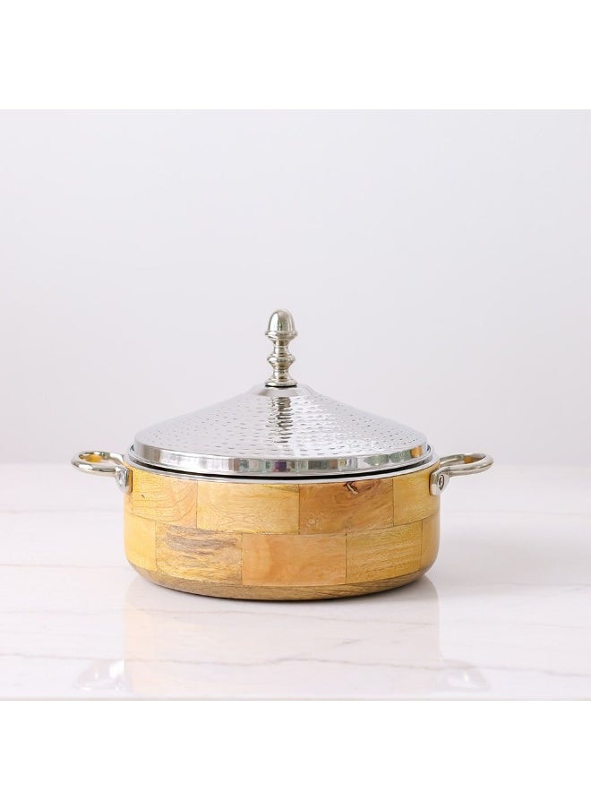 Nomaris Hot Pot Shiny Polished & Walnut, 2500 ml – Elegant Luxury Serving Pot, Durable & Stylish Design, Ideal for Family Meals, Special Occasions, & Festive Dining 28x28x14CM