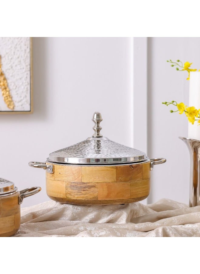 Nomaris Hot Pot Shiny Polished & Walnut, 2500 ml – Elegant Luxury Serving Pot, Durable & Stylish Design, Ideal for Family Meals, Special Occasions, & Festive Dining 28x28x14CM