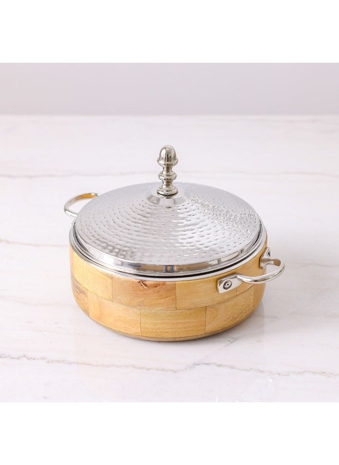 Nomaris Hot Pot Shiny Polished & Walnut, 2500 ml – Elegant Luxury Serving Pot, Durable & Stylish Design, Ideal for Family Meals, Special Occasions, & Festive Dining 28x28x14CM