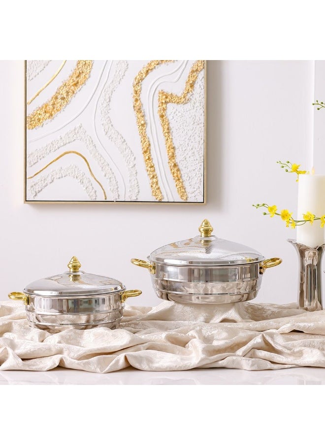 Nomaris Hot Pot with Etching Work, Gold & Shiny Polished, 4500 ml – Elegant Luxury Serving Pot, Durable, Stylish Design for Family Meals, Special Occasions & Festive Dining 34x34x15CM