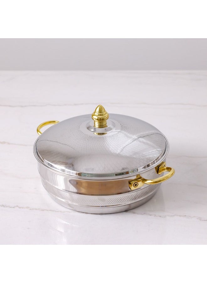 Nomaris Hot Pot with Etching Work, Gold & Shiny Polished, 4500 ml – Elegant Luxury Serving Pot, Durable, Stylish Design for Family Meals, Special Occasions & Festive Dining 34x34x15CM
