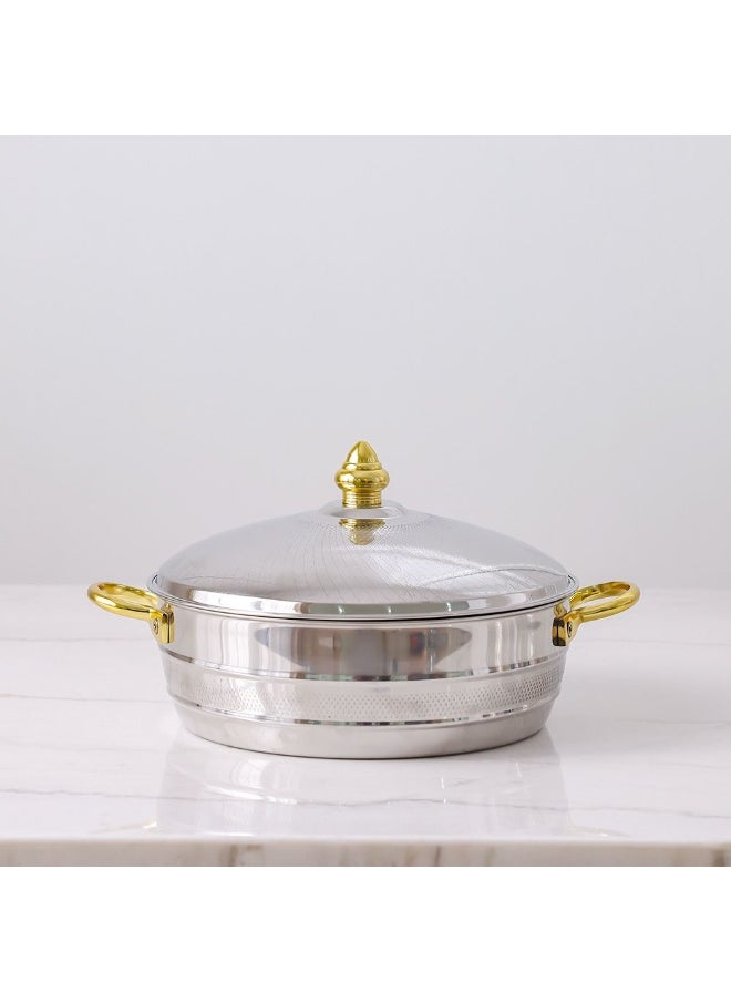 Nomaris Hot Pot with Etching Work, Gold & Shiny Polished, 4500 ml – Elegant Luxury Serving Pot, Durable, Stylish Design for Family Meals, Special Occasions & Festive Dining 34x34x15CM