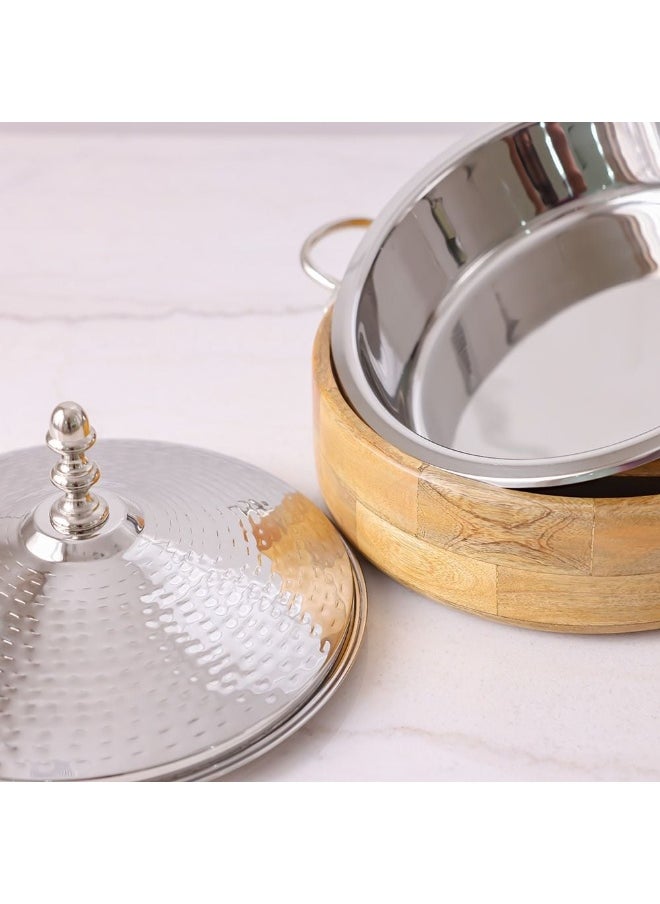 Nomaris Hot Pot Shiny Polished & Walnut, 4500 ml – Premium Luxury Serving Pot with Elegant Design, Durable, Ideal for Family Meals, Special Occasions & Festive Dining 34x34x15CM