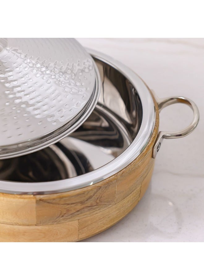 Nomaris Hot Pot Shiny Polished & Walnut, 4500 ml – Premium Luxury Serving Pot with Elegant Design, Durable, Ideal for Family Meals, Special Occasions & Festive Dining 34x34x15CM