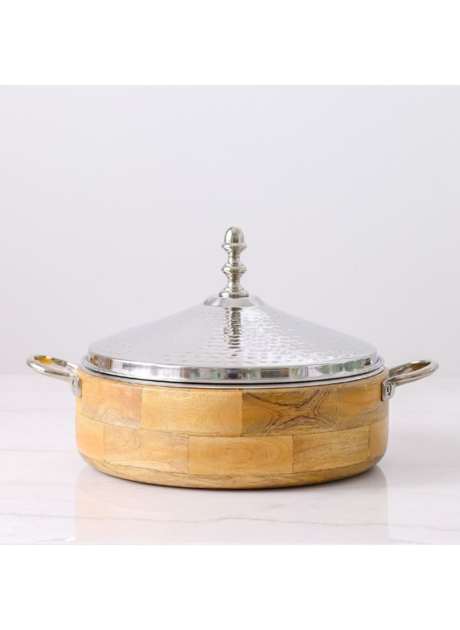 Nomaris Hot Pot Shiny Polished & Walnut, 4500 ml – Premium Luxury Serving Pot with Elegant Design, Durable, Ideal for Family Meals, Special Occasions & Festive Dining 34x34x15CM