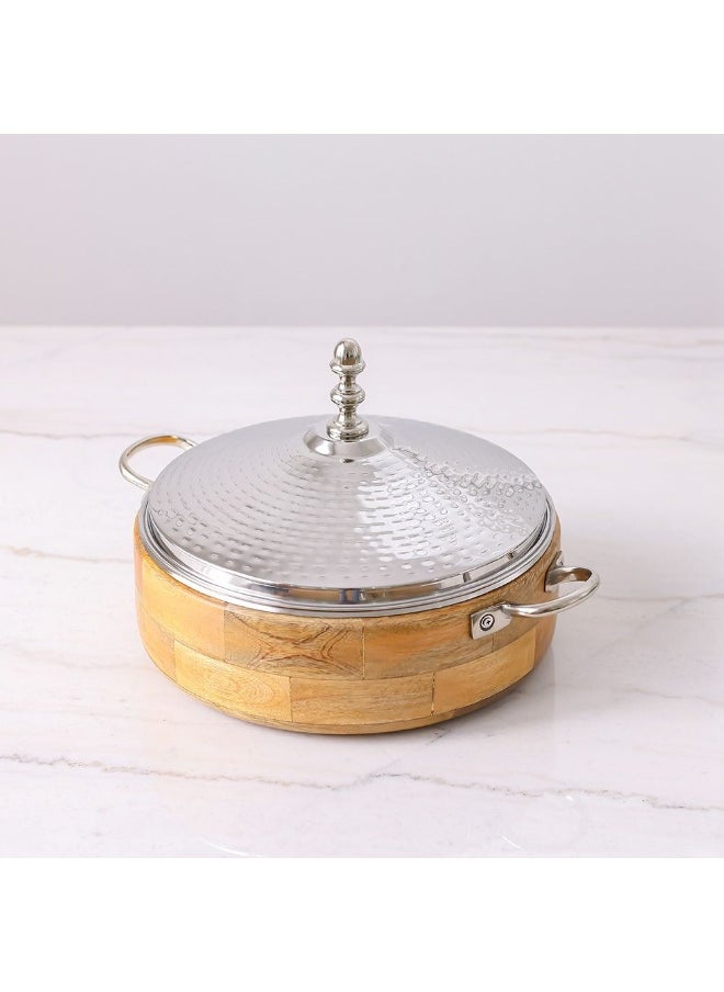 Nomaris Hot Pot Shiny Polished & Walnut, 4500 ml – Premium Luxury Serving Pot with Elegant Design, Durable, Ideal for Family Meals, Special Occasions & Festive Dining 34x34x15CM