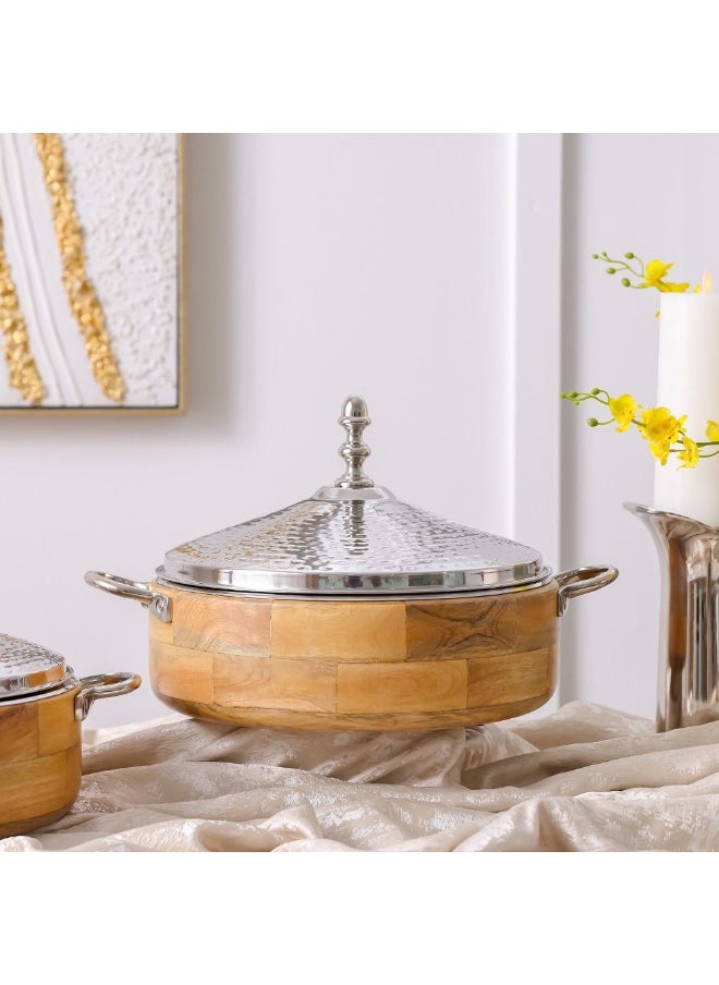 Nomaris Hot Pot Shiny Polished & Walnut, 4500 ml – Premium Luxury Serving Pot with Elegant Design, Durable, Ideal for Family Meals, Special Occasions & Festive Dining 34x34x15CM
