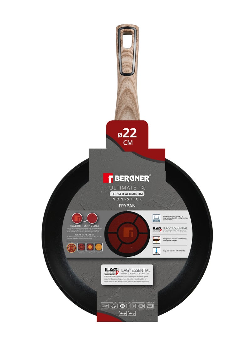 ULTIMATE TX FORGED ALUMINUM FRYPAN 22CM WITH HEATDOT TECHNOLOGY, INDUCTION BOTTOM, GREY COLOR, BG36165GY