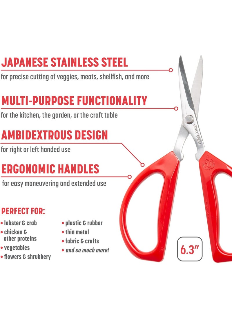 Joyce Chen Original Unlimited Kitchen Scissors All Purpose Kitchen Shears With Comfortable Handles, Red