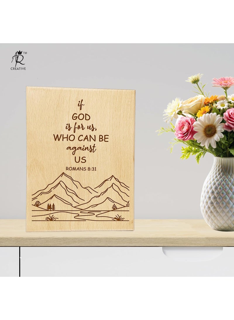 AR Creative If God Bible Verse Engraved Wooden Frame For Study Table Book Shelf Office Desk Home Decoration Bible Quotes Wooden Christian Tabletop Art Bible Verse Home Office Decor Wooden Plaque 6 inch x 8 inch