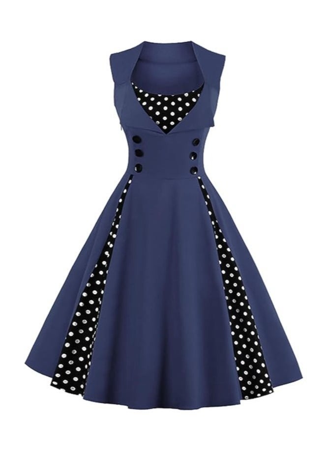 Elegant Retro Women's Dress - Polka Dot Sleeveless Wrap Waist Flared Swing Dress A-Line Mid-Length Summer Dress for Women