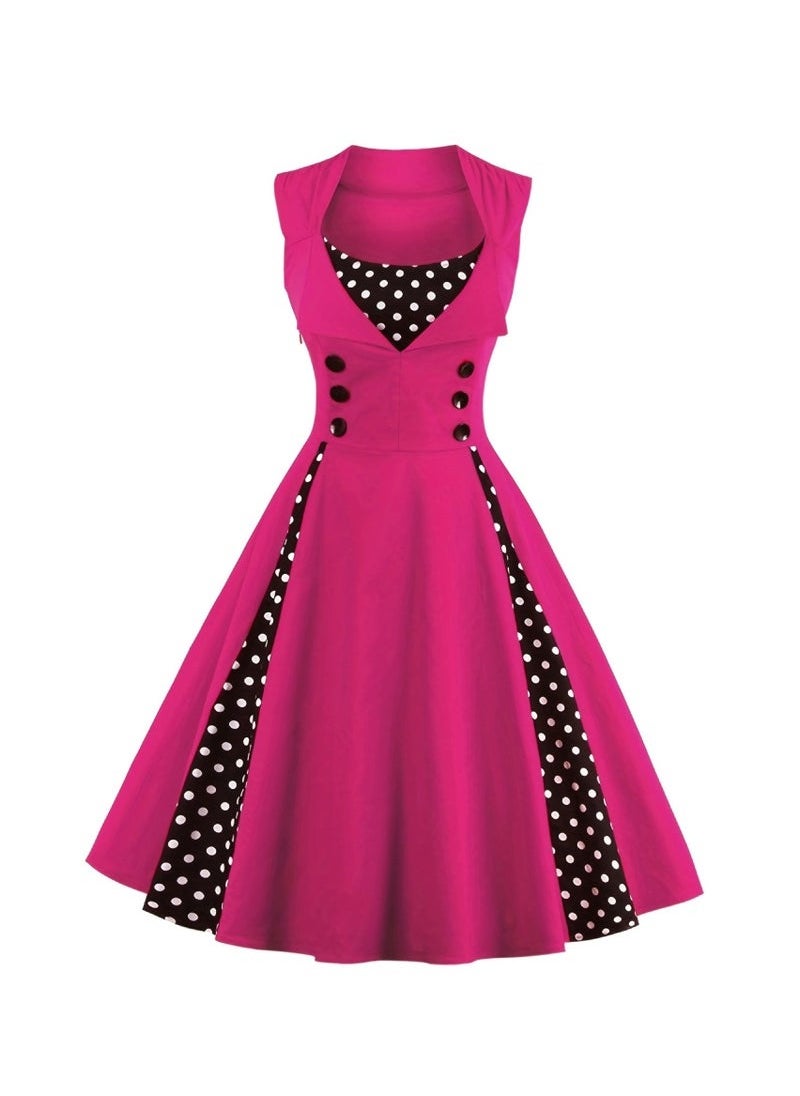Elegant Retro Women's Dress - Polka Dot Sleeveless Wrap Waist Flared Swing Dress A-Line Mid-Length Summer Dress for Women