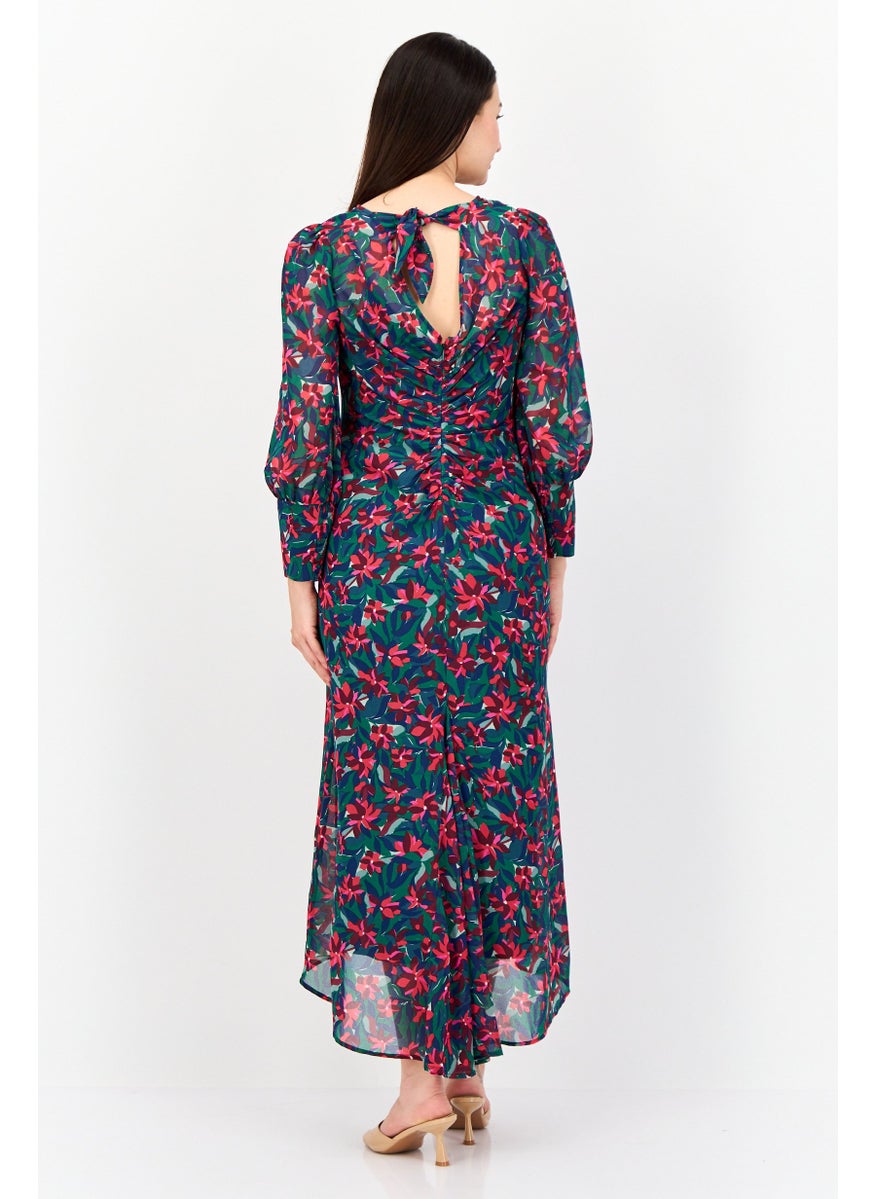 Women Allover Print Midi Dress, Multicolor