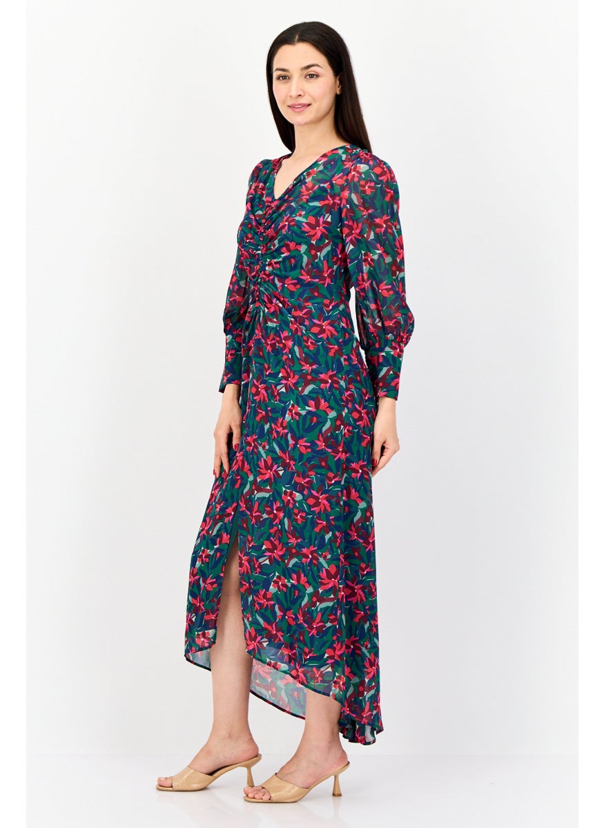 Women Allover Print Midi Dress, Multicolor