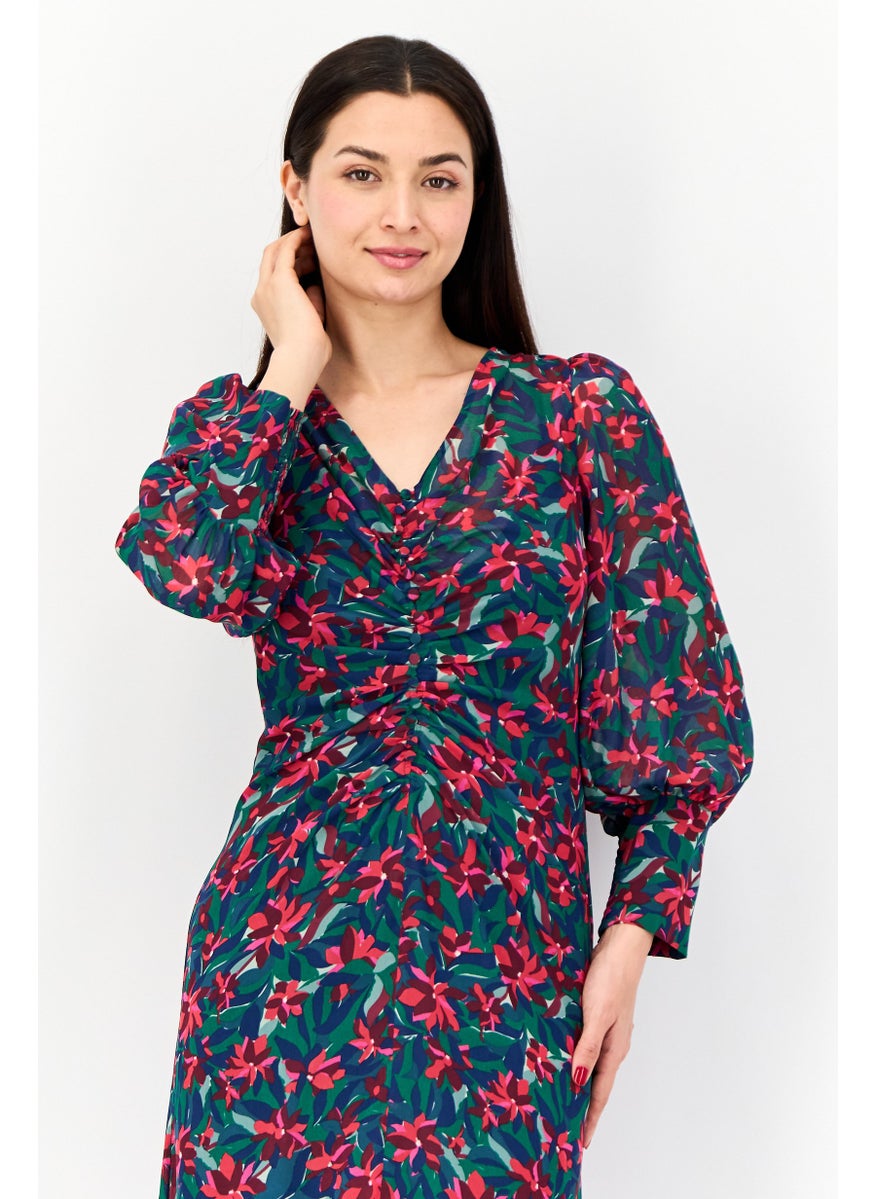 Women Allover Print Midi Dress, Multicolor