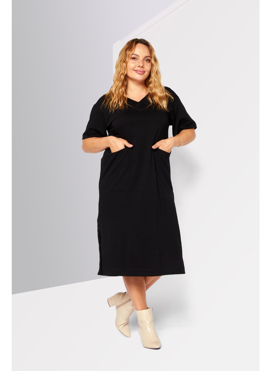 Women Plain Midi Dress, Black