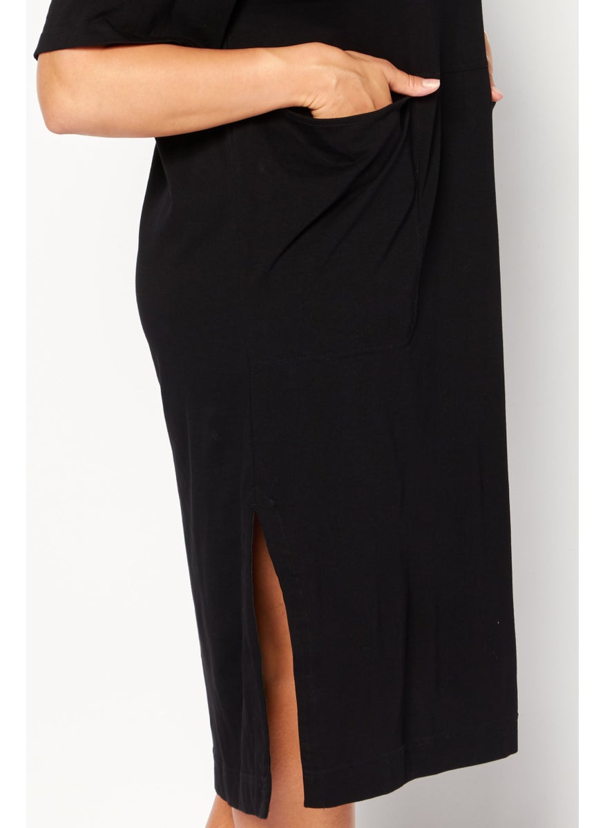 Women Plain Midi Dress, Black