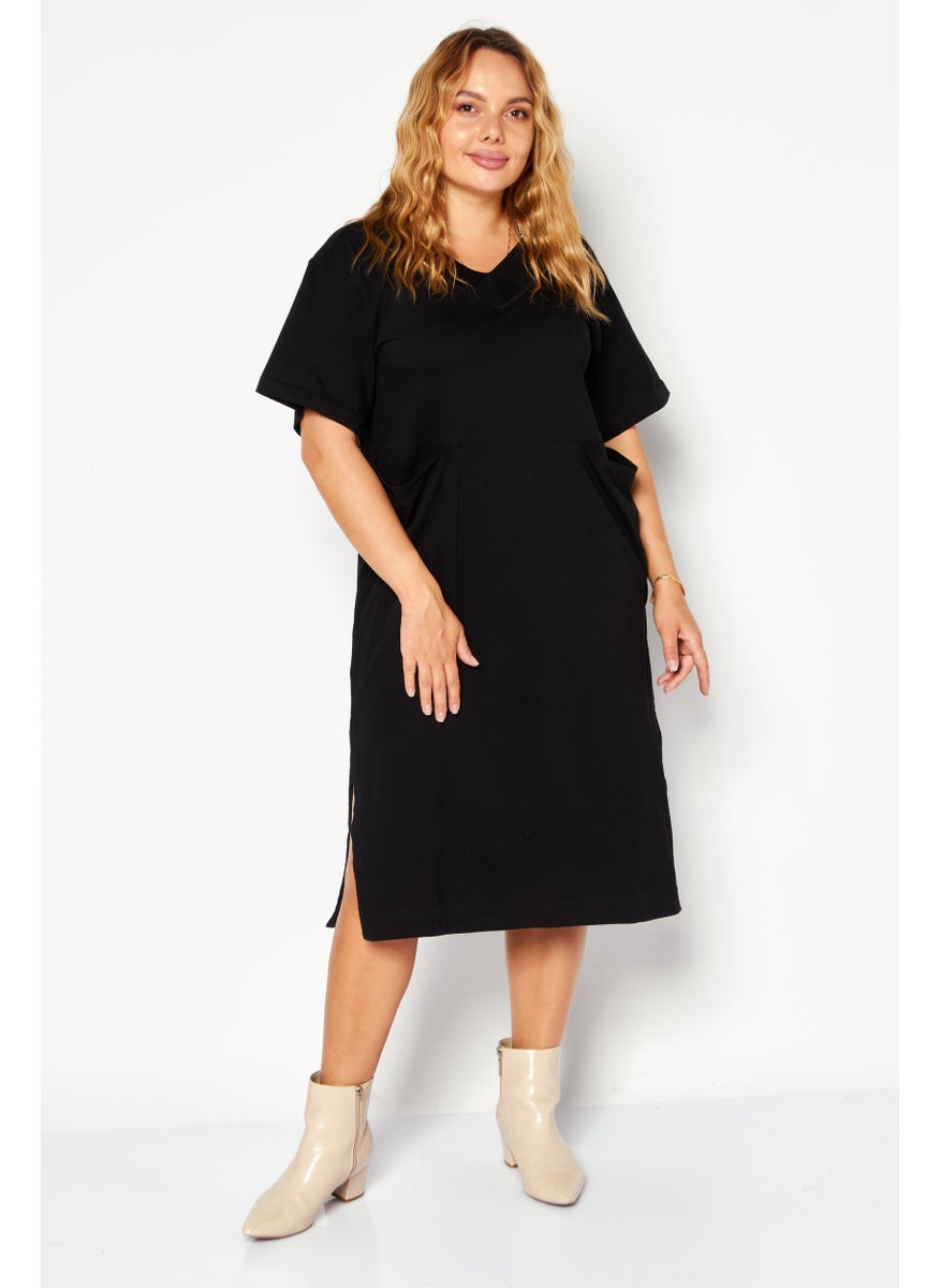Women Plain Midi Dress, Black
