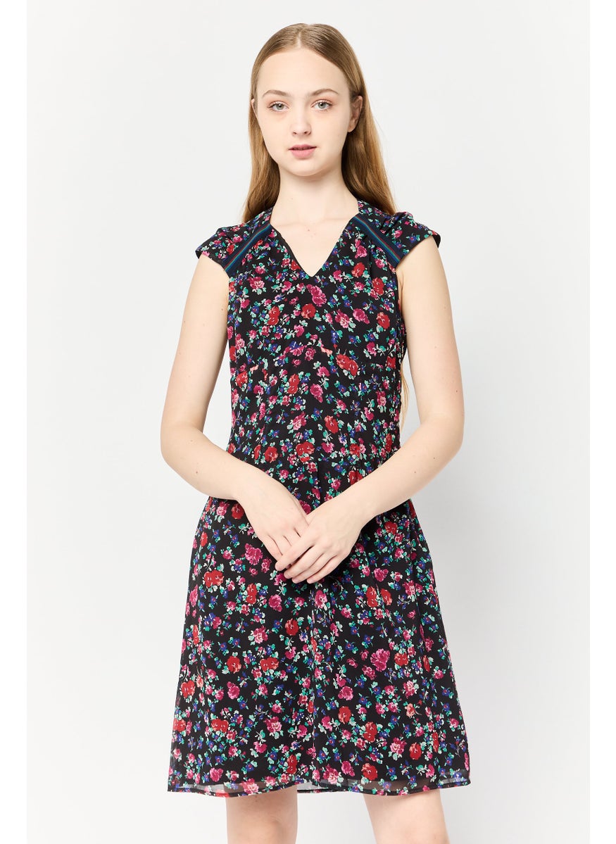 Women Floral Print Mini Dress, Multicolor