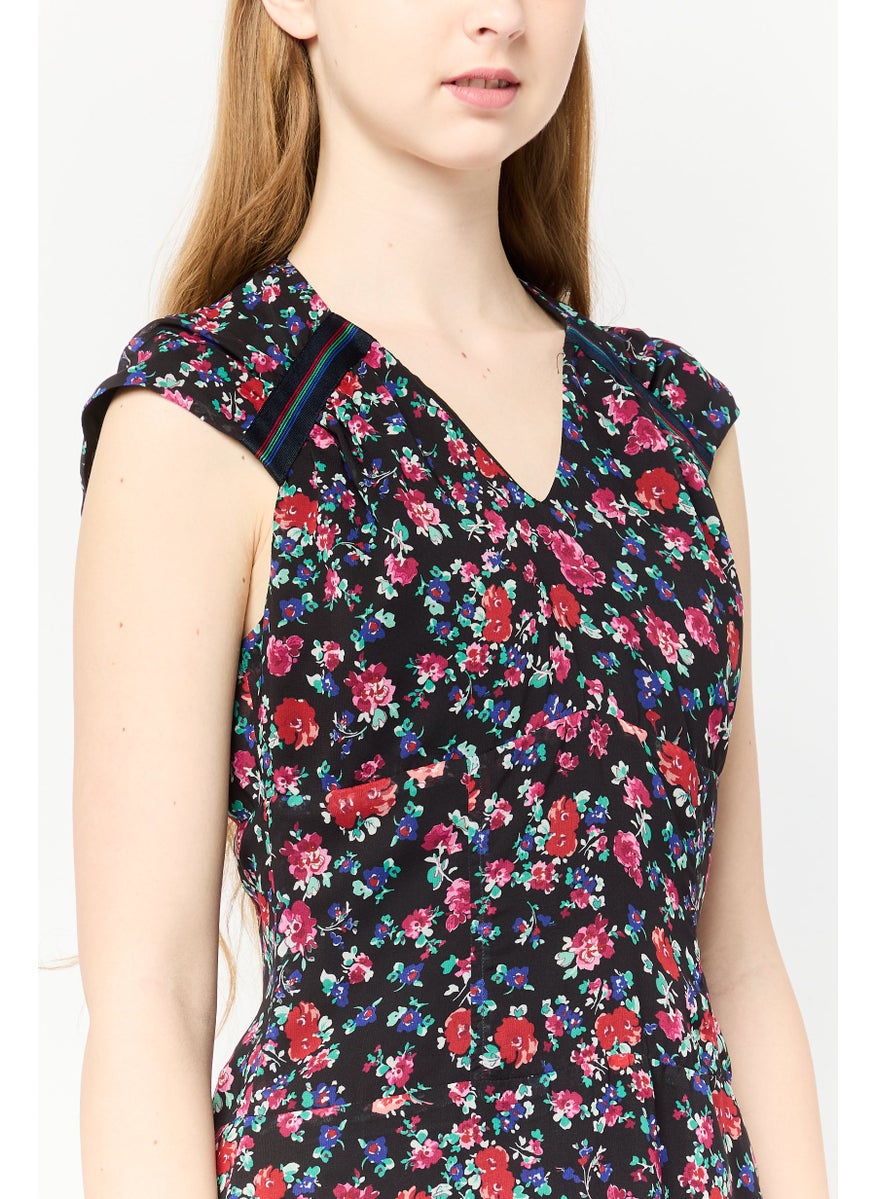 Women Floral Print Mini Dress, Multicolor