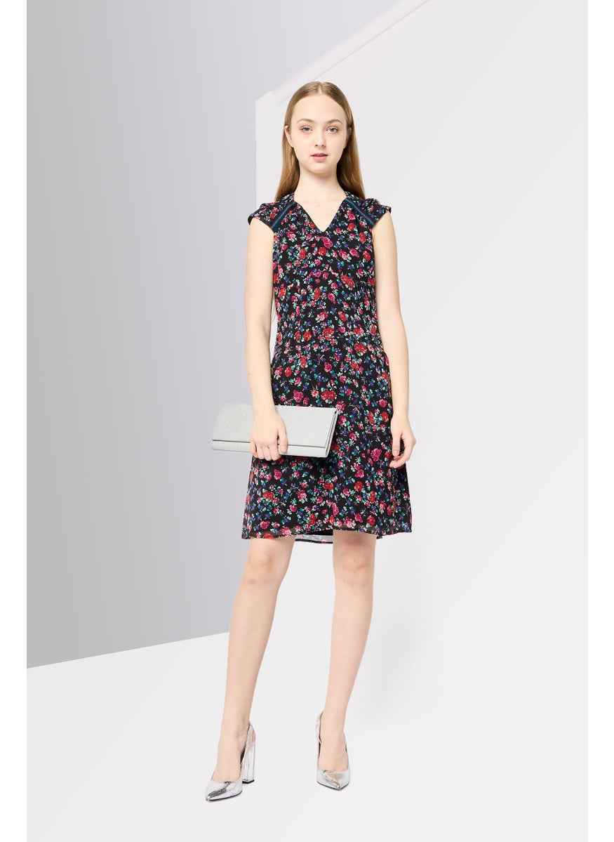 Women Floral Print Mini Dress, Multicolor