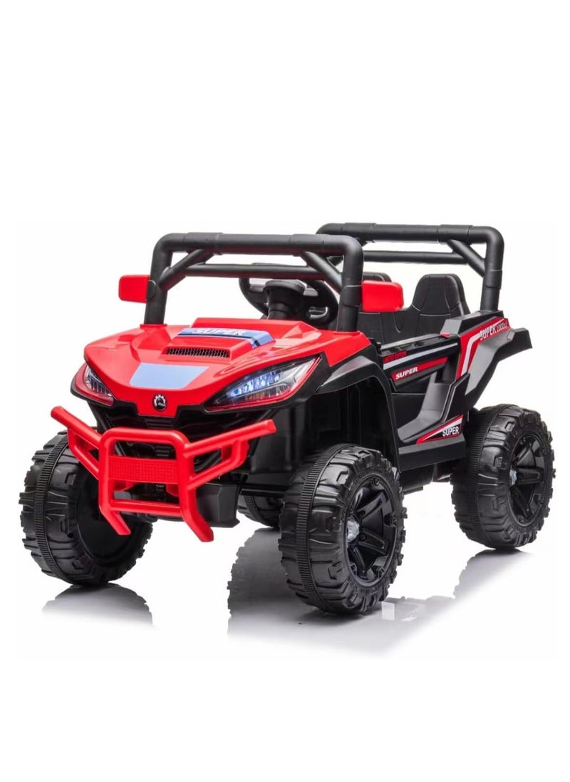 12V Kids Ride-On Off-Road Jeep | Battery-Powered Electric Car with Remote Control, LED Lights, Music Player & Dual Seat | Durable Kids SUV for Boys & Girls (Red)