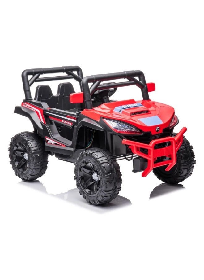 12V Kids Ride-On Off-Road Jeep | Battery-Powered Electric Car with Remote Control, LED Lights, Music Player & Dual Seat | Durable Kids SUV for Boys & Girls (Red)