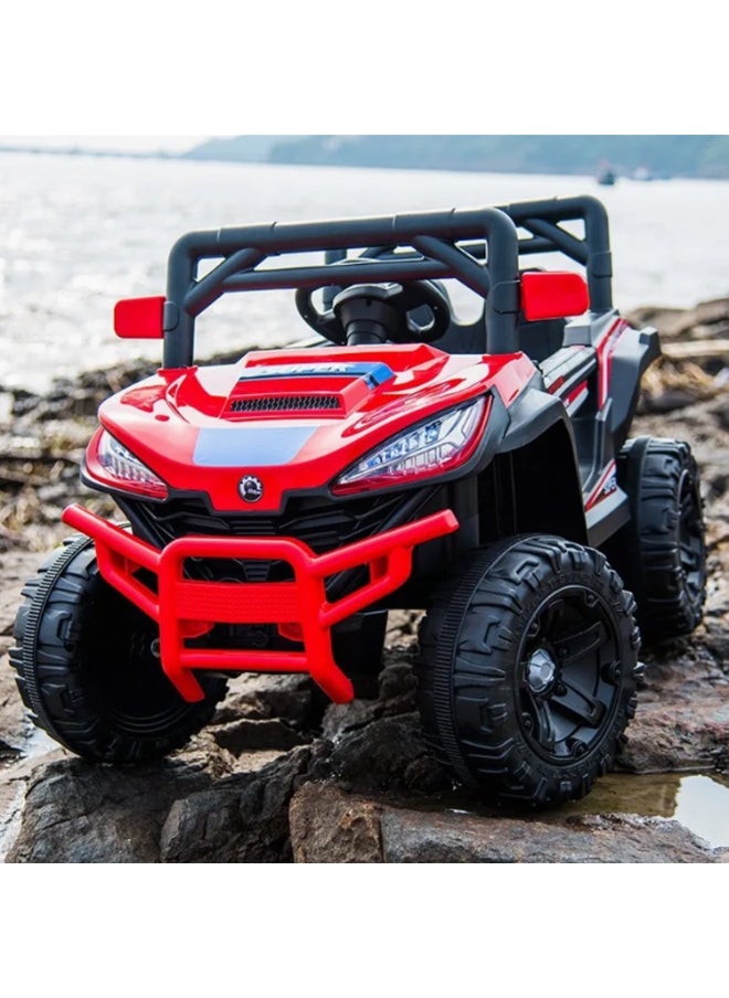 12V Kids Ride-On Off-Road Jeep | Battery-Powered Electric Car with Remote Control, LED Lights, Music Player & Dual Seat | Durable Kids SUV for Boys & Girls (Red)