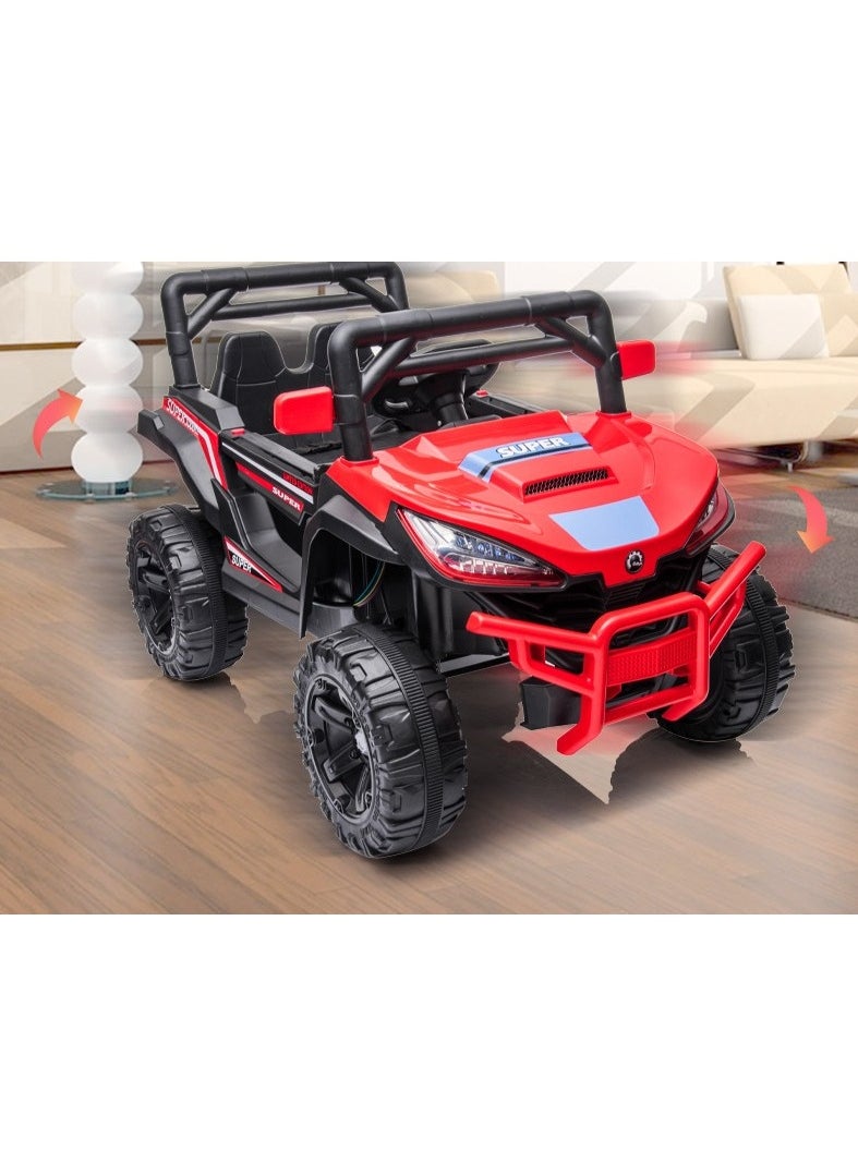 12V Kids Ride-On Off-Road Jeep | Battery-Powered Electric Car with Remote Control, LED Lights, Music Player & Dual Seat | Durable Kids SUV for Boys & Girls (Red)