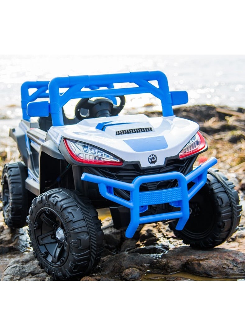 12V Kids Ride-On Off-Road Jeep | Battery-Powered Electric Car with Remote Control, LED Lights, Music Player & Dual Seat | Durable Kids SUV for Boys & Girls (Blue)