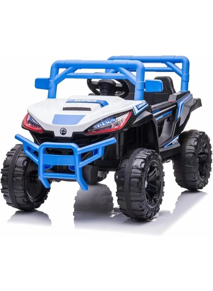 12V Kids Ride-On Off-Road Jeep | Battery-Powered Electric Car with Remote Control, LED Lights, Music Player & Dual Seat | Durable Kids SUV for Boys & Girls (Blue)