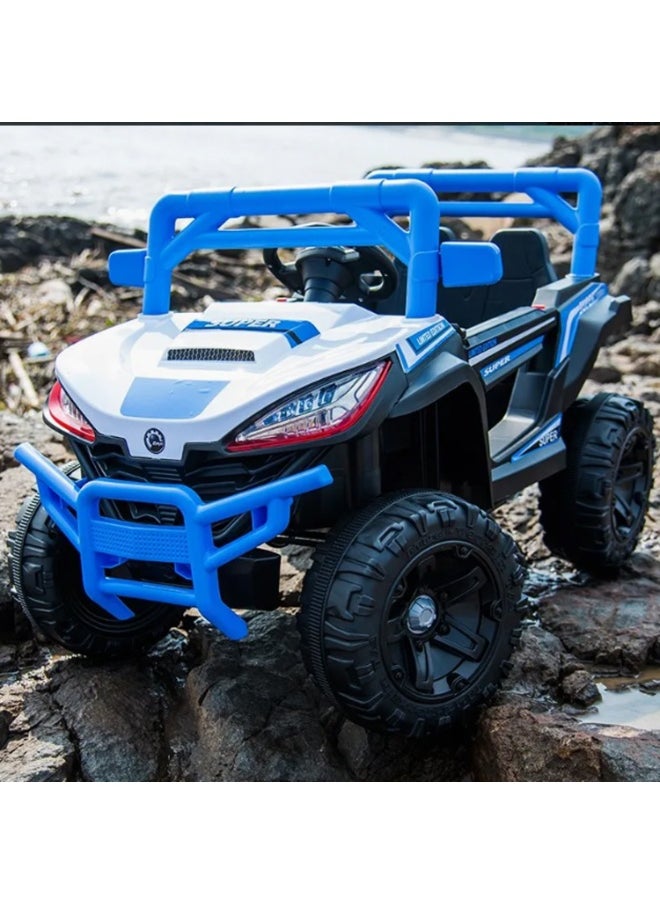 12V Kids Ride-On Off-Road Jeep | Battery-Powered Electric Car with Remote Control, LED Lights, Music Player & Dual Seat | Durable Kids SUV for Boys & Girls (Blue)